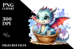 Watercolor Smiling Baby Dragon in Basket Product Image 2