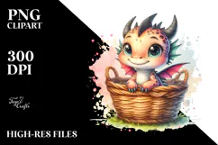 Watercolor Smiling Baby Dragon in Basket Product Image 2