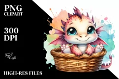 Small Baby Dragon Smiling in Basket | Sublimation | Clipart Product Image 1