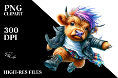Cool Jumping Highland Cow, Transparent PNG Product Image 2