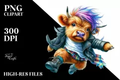 Cool Jumping Highland Cow, Transparent PNG Product Image 1