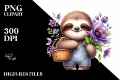 Detailed Cute Sloth Holding Flower Basket | Sublimation Product Image 1