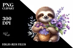 Detailed Cute Sloth Holding Flower Basket | Sublimation Product Image 3