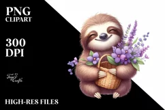 Detailed Cute Sloth Holding Flower Basket | Sublimation Product Image 3