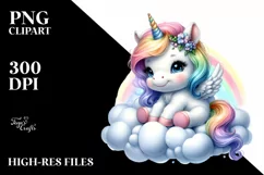 Cute Baby Unicorn Painting on Cloud | Sublimation | Clipart Product Image 3