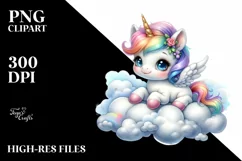 Cute Baby Unicorn Painting on Cloud | Sublimation | Clipart Product Image 1