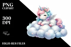 Cute Baby Unicorn Painting on Cloud | Sublimation | Clipart Product Image 1