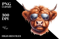Goofy Highland Cow with Sunglasses PNG Product Image 2