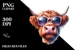 Goofy Highland Cow with Sunglasses PNG Product Image 2