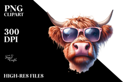 Goofy Highland Cow with Sunglasses PNG Product Image 2