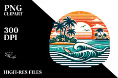 Retro Tropical Island Sunset PNG Product Image 2