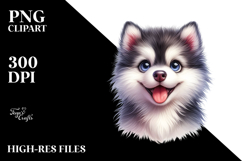 Watercolor Baby Cartoon Siberian Husky PNG Product Image 2