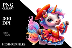 Colorful Baby Unicorn Flamenco Dancer PNG Product Image 2