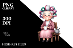 Old Lady Watercolor Character on Chair with Hair Curlers | Product Image 2
