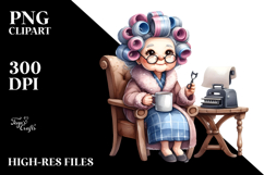 Old Lady Watercolor Character on Chair with Hair Curlers | Product Image 2