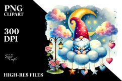 Gnome on Cloud with Hanging Hearts PNG Product Image 2