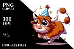 Highland Cow in Party Hat, Cartoon PNG Product Image 2