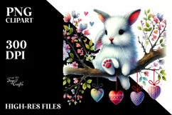 Colorful Bunny on Tree Branch PNG Product Image 2