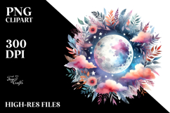 Watercolor Vibrant Whimsical Moon and Clouds Product Image 2