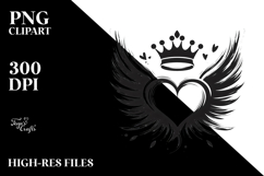 Simple Heart with Wings and Crown PNG Product Image 2