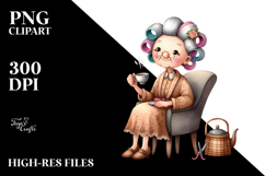 Old Lady Watercolor Character on Chair with Hair Curlers | Product Image 2
