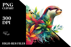 Vibrant Otter with Plant Leaves PNG Product Image 2