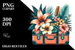 Retro Tropical Flower Suitcase PNG Product Image 2