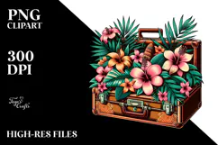 Retro Tropical Flower Suitcase PNG Product Image 2