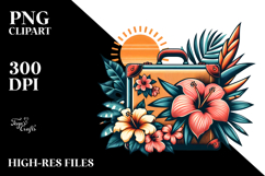 Retro Tropical Flower Suitcase PNG Product Image 2