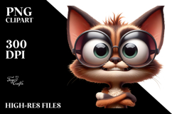 Goofy Cat with Oversized Sunglasses, Expressive Eyes, PNG Product Image 2