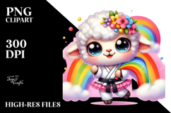Smiling Cute Watercolor Baby Lamb PNG Product Image 2