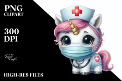 Cute Baby Unicorn Wearing Nurse Mask | Sublimation | Clipart Product Image 1