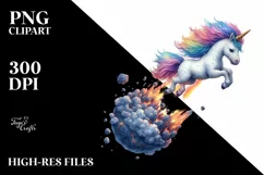 Colorful Pastel Baby Unicorn Diving from Meteor PNG Product Image 3