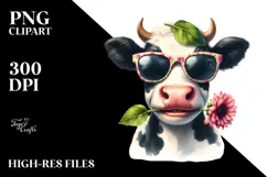 Funny Cow with Funny Sunglasses PNG Product Image 2