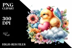 Baby Chicken on Cloud with Heart, PNG Product Image 2