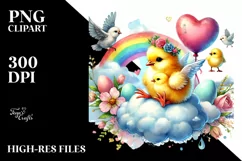 Baby Chicken on Cloud with Heart, PNG Product Image 2