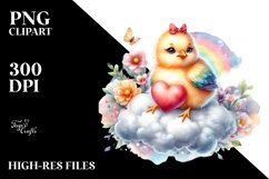Baby Chicken on Cloud with Heart, PNG Product Image 2