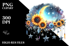 Vibrant Moon with Hanging Stars and Sunflowers PNG Product Image 2