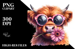 Highland Cow with Sunglasses PNG Product Image 2
