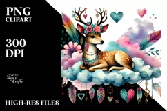 Boho Deer on Cloud with Hanging Hearts PNG Product Image 2