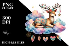 Colorful Watercolor Deer on Cloud with Hearts PNG Product Image 2