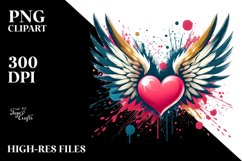 Heart with Wings Paint Brush Style PNG Product Image 2