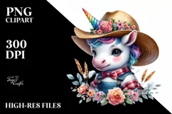 Colorful Baby Unicorn Farmer PNG Product Image 3
