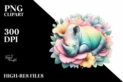 Colorful Rhino Sleeping Flower | Sublimation | Clipart Product Image 3