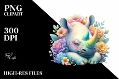 Colorful Rhino Sleeping Flower | Sublimation | Clipart Product Image 3