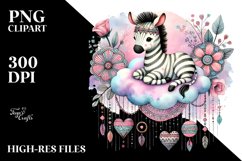 Cute Boho Zebra Sitting on Cloud PNG Product Image 2