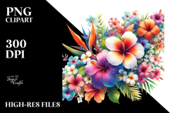 Colorful Hawaiian Flowers, Watercolor PNG Product Image 2