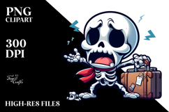 Dramatic Skeleton with Suitcase, Cute PNG Product Image 2