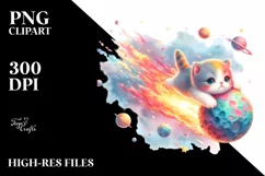 Colorful Pastel Watercolor Baby Cat Meteor Product Image 1