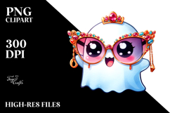 Cute Fashionable Ghost, Watercolor PNG Product Image 2